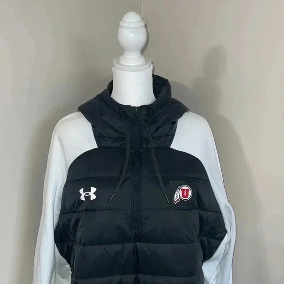 Men's Under Armour Utah Utes Hybrid Half-Zip Jacket - Black/White - Picture 2 of 16
